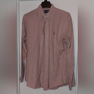 Ralph Lauren Mens Red & Brown Mini Checkered Long Sleeve Button Up Shirt Sz Med
